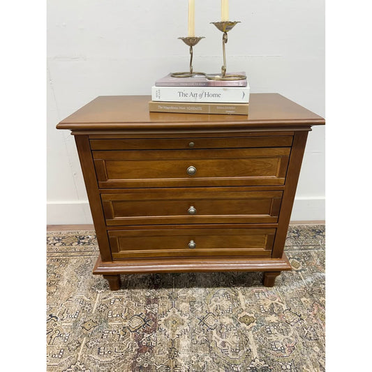 Dominic 3 Drawer Nightstand Walnut Stain Built-In Outlets Wood