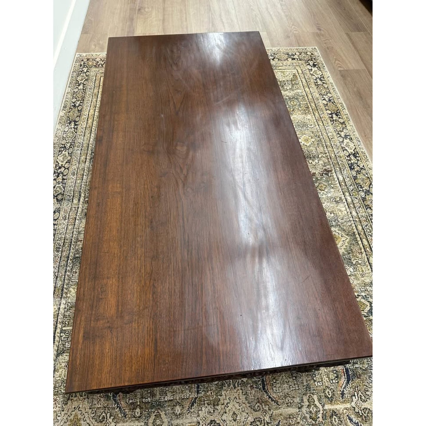 Antique Mahogany Coffee Table Chinese Asian Burmese Anglo-Indian Hand Carved Wood Ball Claw Feet