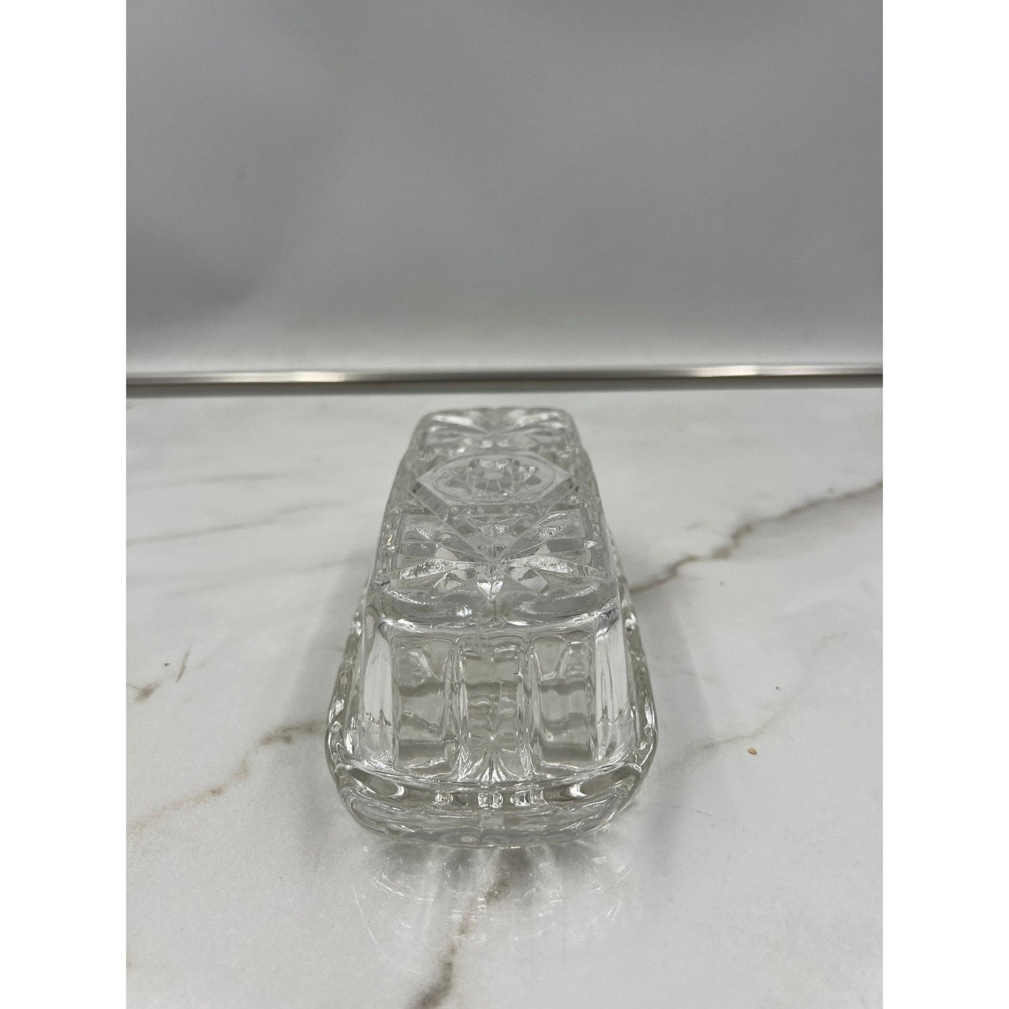 Butter Dish Vintage Clear Pressed Glass with Lid Starburst Diamond Pattern