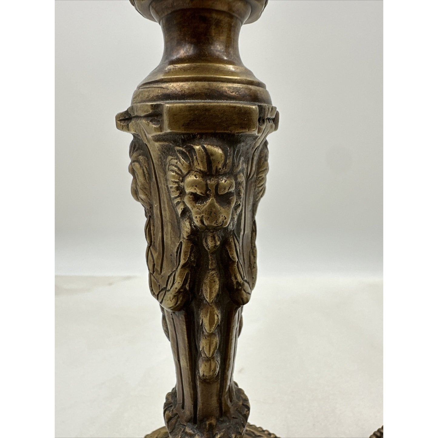 Vintage Brass Castilian Candle Holders Solid 12'' Lion Heads Set of 2