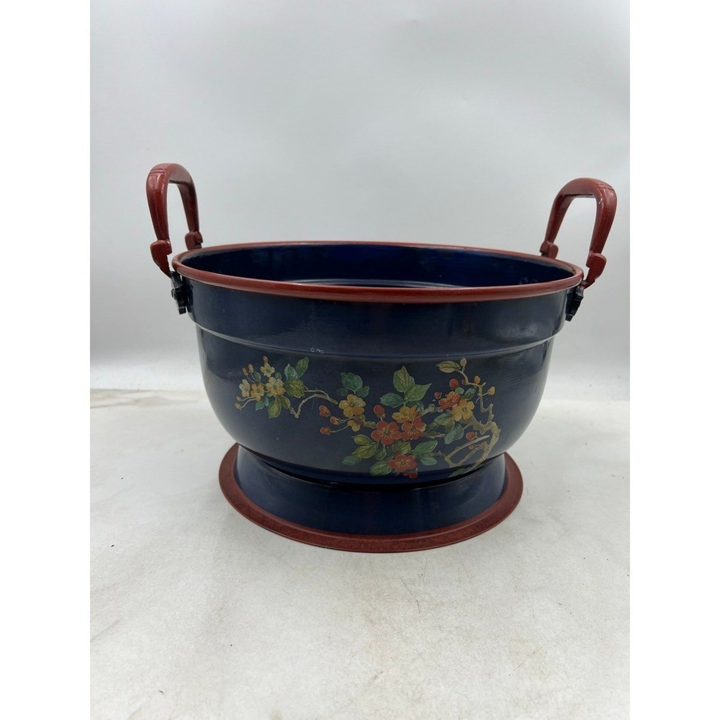 Vintage Ethan Allen Metal Italy Hand Painted Blue Red Brown Grandmillenial