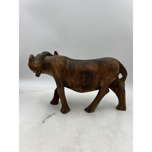 Vintage Hand Carved Wood Water Buffalo Sculpture African Folk Art Figurine 13" D