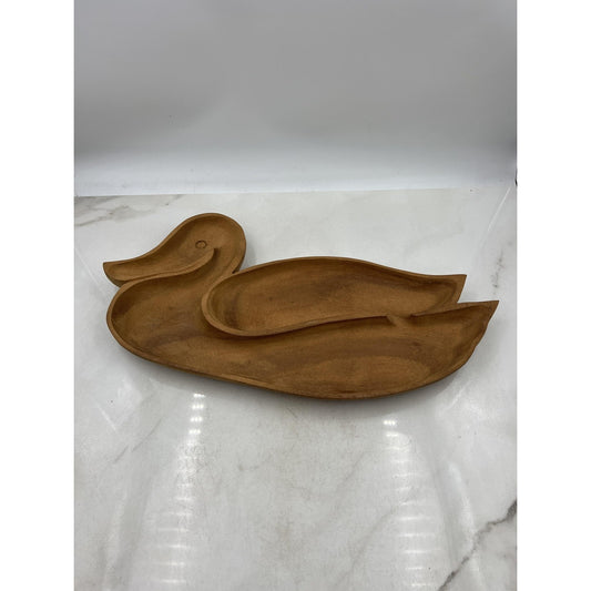 Vintage Duck Shaped Wooden Divided Serving Tray 19in Hand Carved Rustic Decor