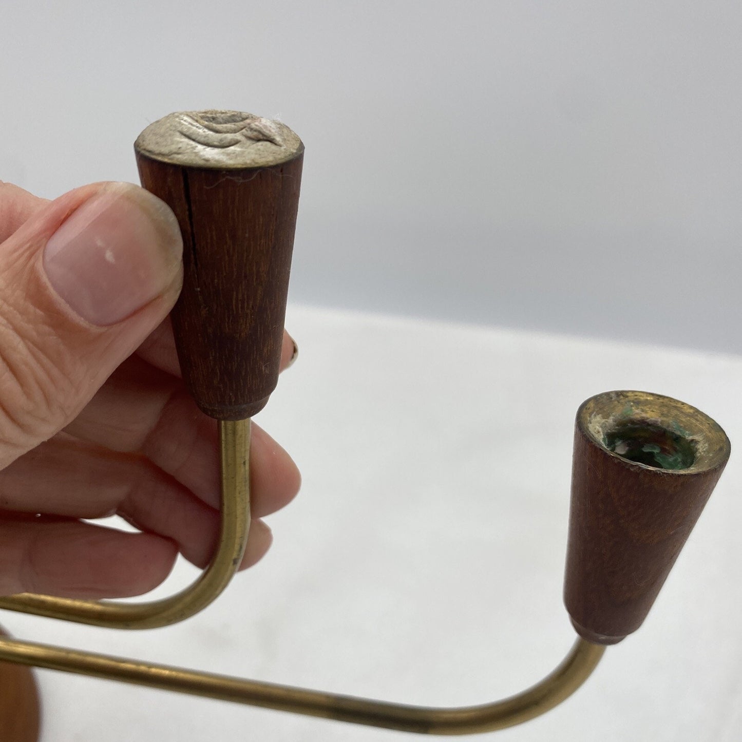 VTG Teak Candelabra Candle Holder Brass Mid Century Modern by Gunnar Ander?