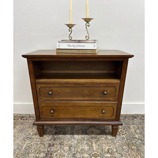 Davide 2 Drawer Nightstand Solid Wood End Table Chest Walnut W/Charging Station