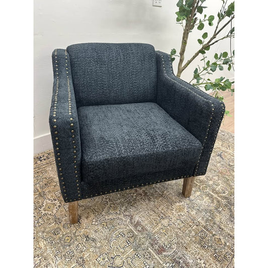 Ulysses Armchair-BLACK Charcoal Upholstered Nail Head Trim