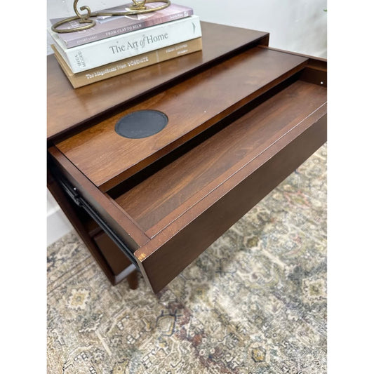 Valentin 2 - Drawer Nightstand Built-In Outlets Dark Wood MCM Style