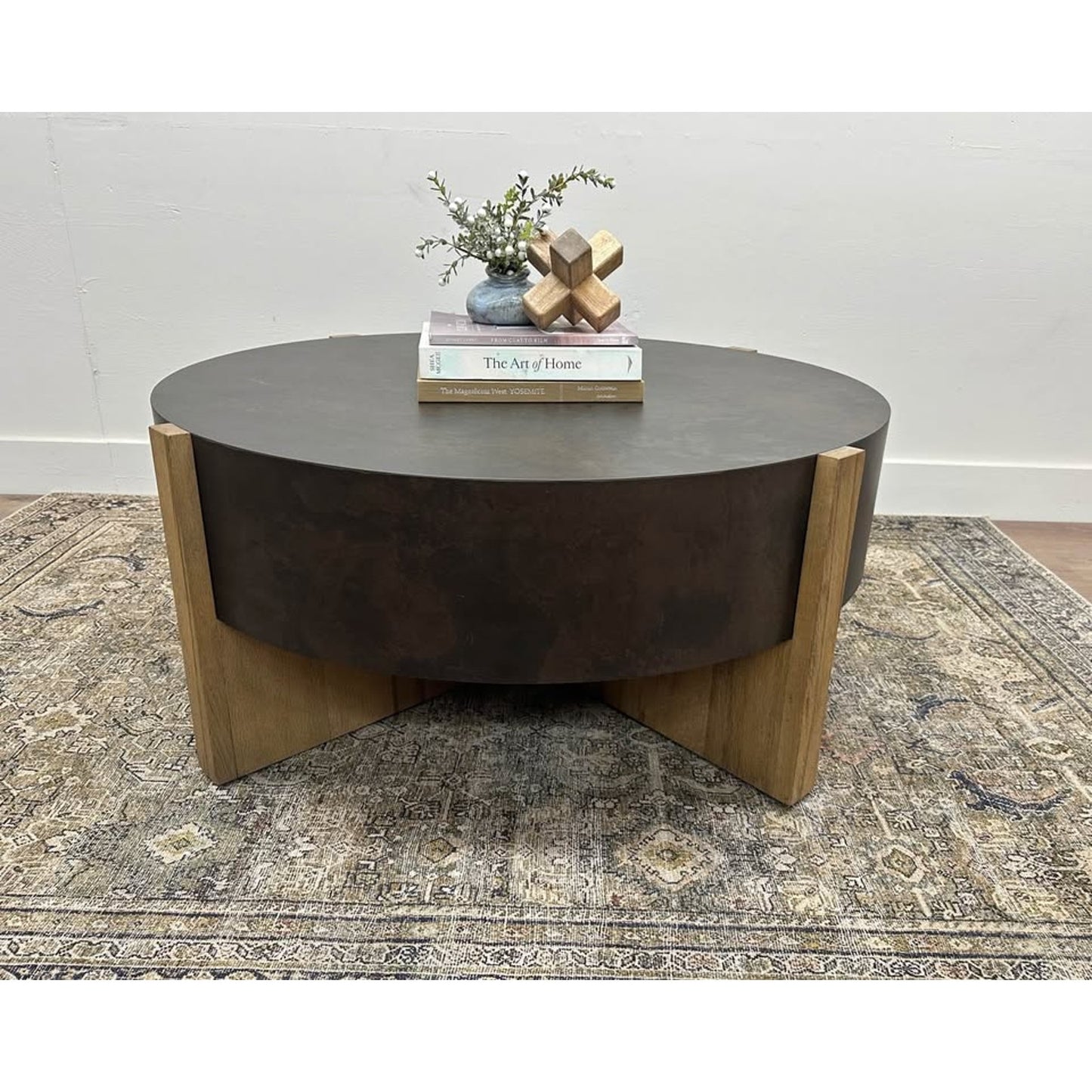Glendo Single Coffee Table By The Twillery Co. Round Drum Style Wood Base