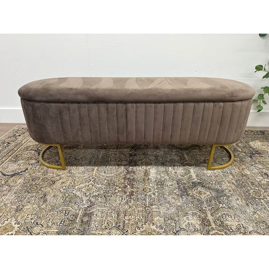 Paula 51" Wide Storage Bench-BROWN Gold Legs Oval Channel Tufting Velvet NEW Karat Home