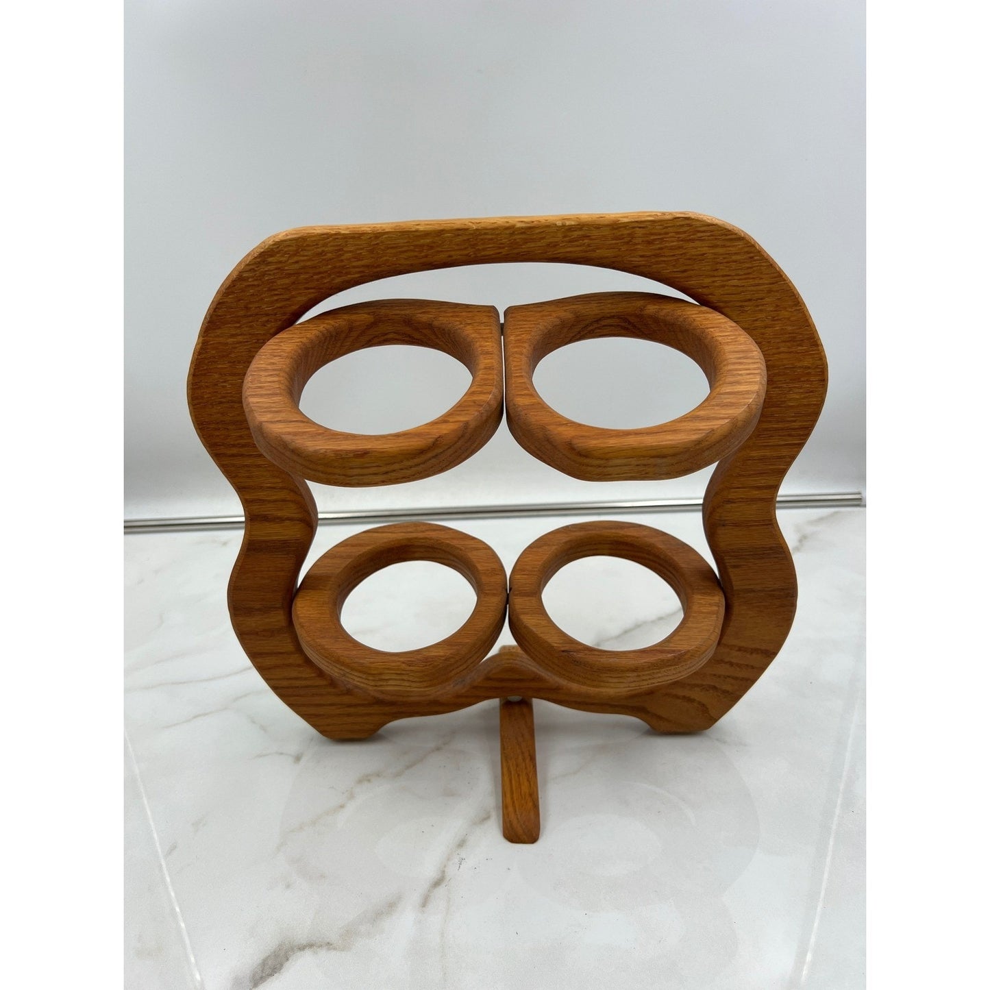VTG Folding Wooden Trivet Expandable Four Ring Collapsible Wine Bottle Holder