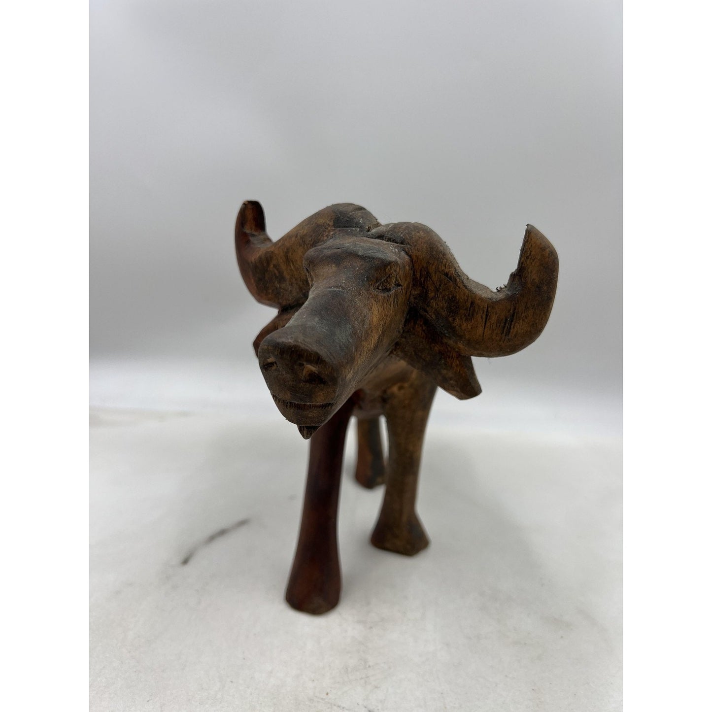 Vintage Hand Carved Wood Water Buffalo Sculpture African Folk Art Figurine 13" D