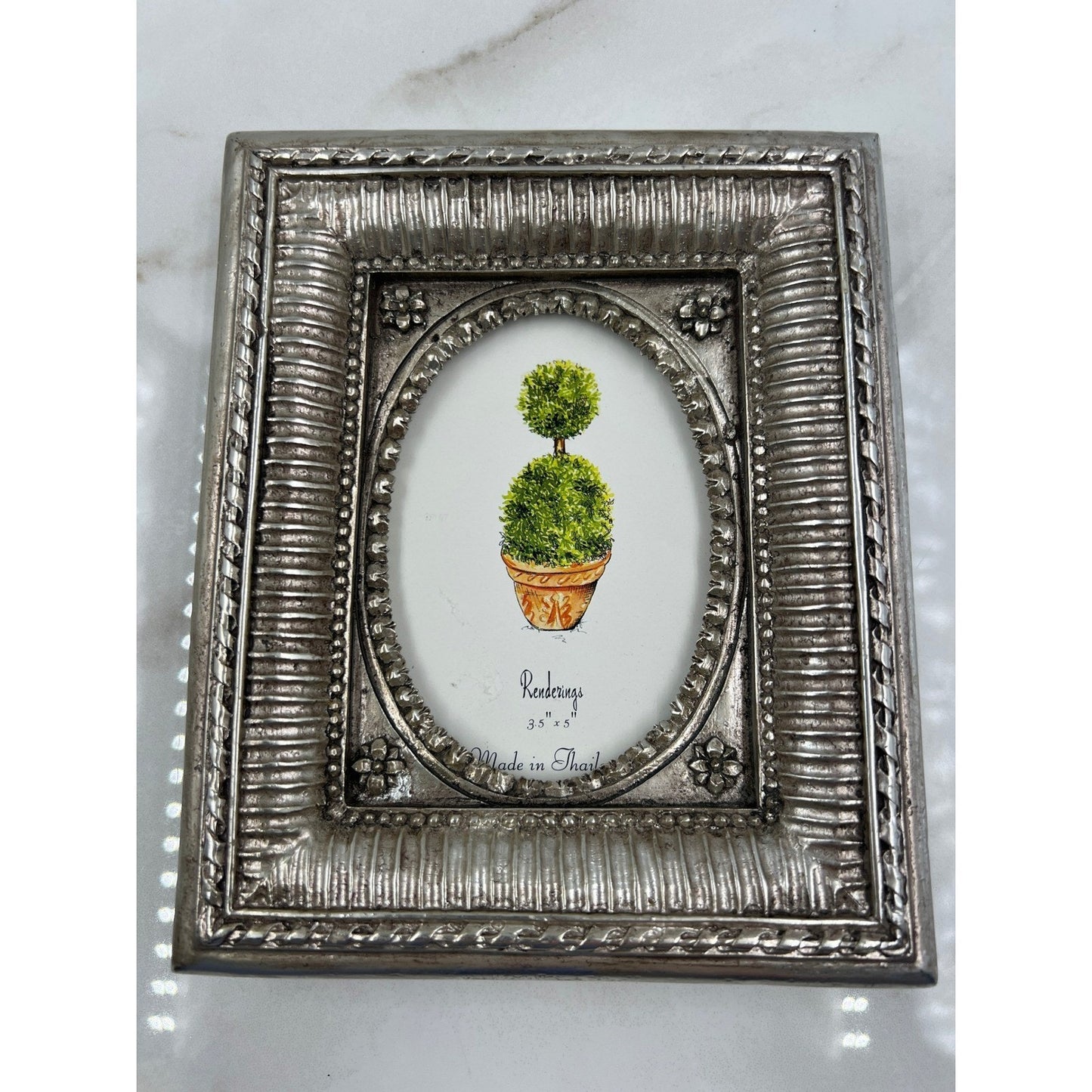 Renderings Picture Frame Silver Pewter Tone Ornate Oval Opening 3.5x5 Tabletop