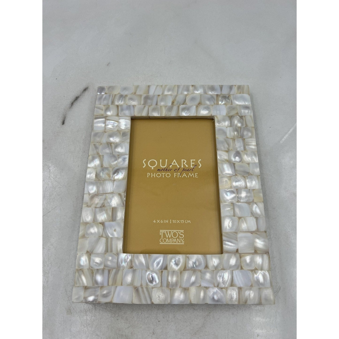 Two's Company Squares Mother of Pearl 4x6 Photo Frame Stand Tabletop