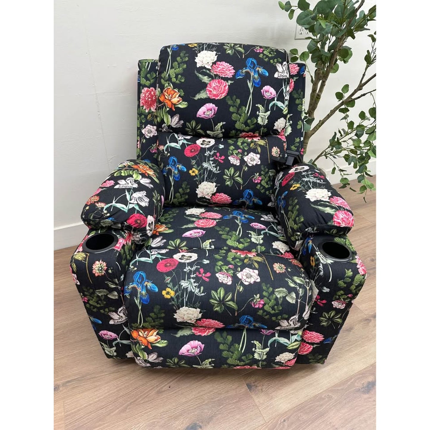 Joachim Dual Motor Lift Assist Recliner with Massage and Heat-BLACK Floral NEW Karat Home