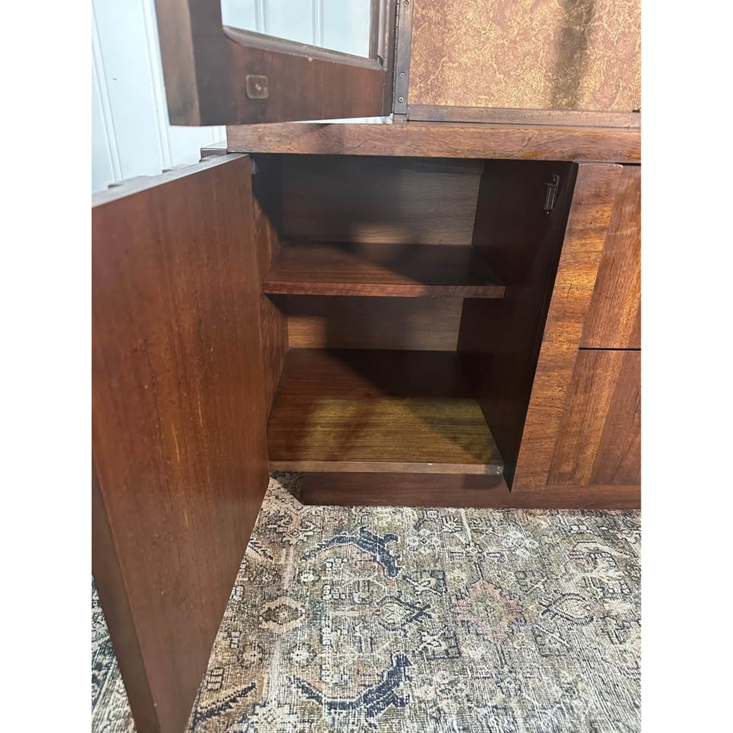 VTG Lane Staccato Brutalist Mid Century Dark Walnut Buffet and Hutch