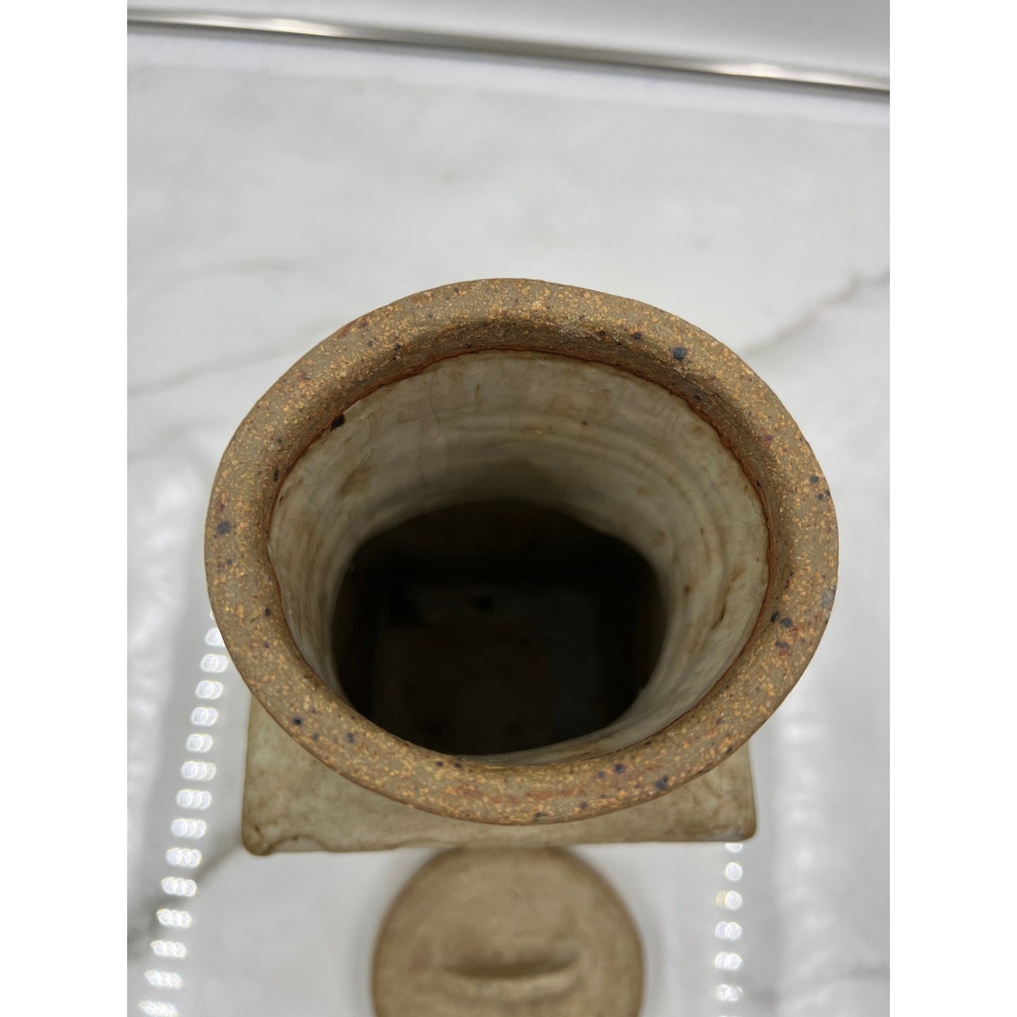 VTG Studio Pottery Lidded Canister Square Stoneware Jar Beige Cream Brutalist