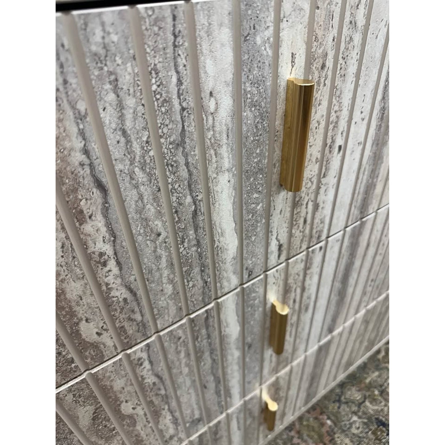Roma Italian Faux Travertine Gold Dresser 6 Drawer Console Entry Credenza