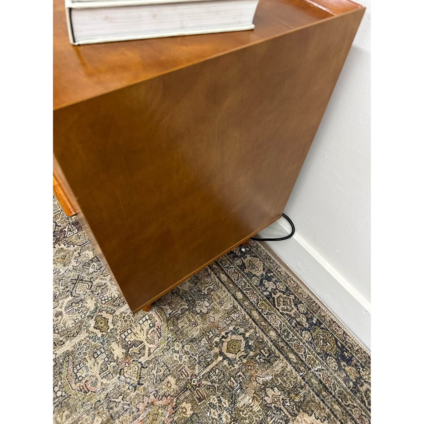 Florrie 3 Drawer Nightstand Acorn  Finish Wood MCM Style Built in Outlet