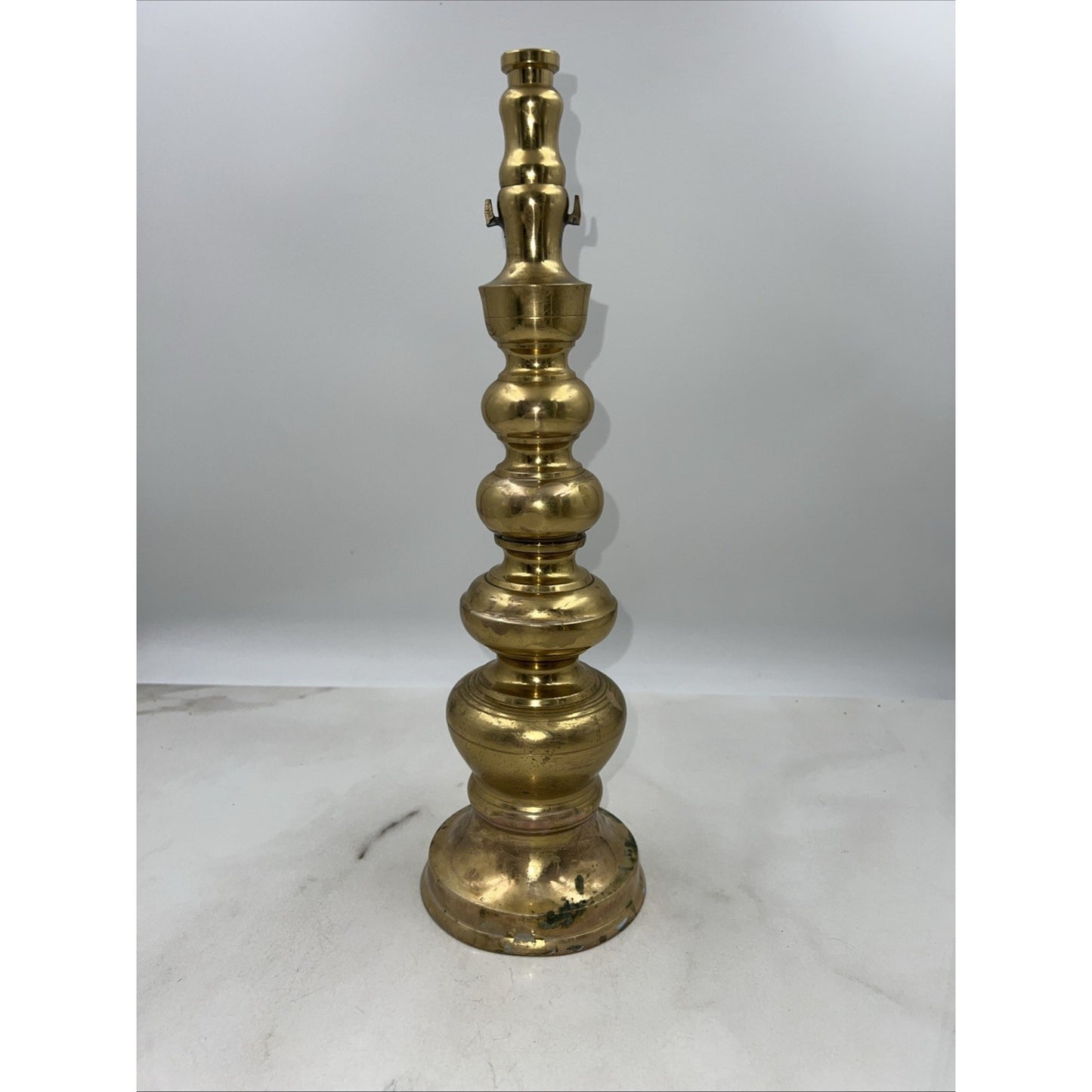 Vintage Brass Candlestick Holder Round Turned Traditional Japan 16"