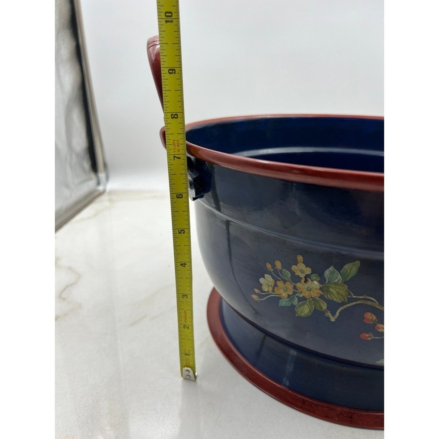 Vintage Ethan Allen Metal Italy Hand Painted Blue Red Brown Grandmillenial