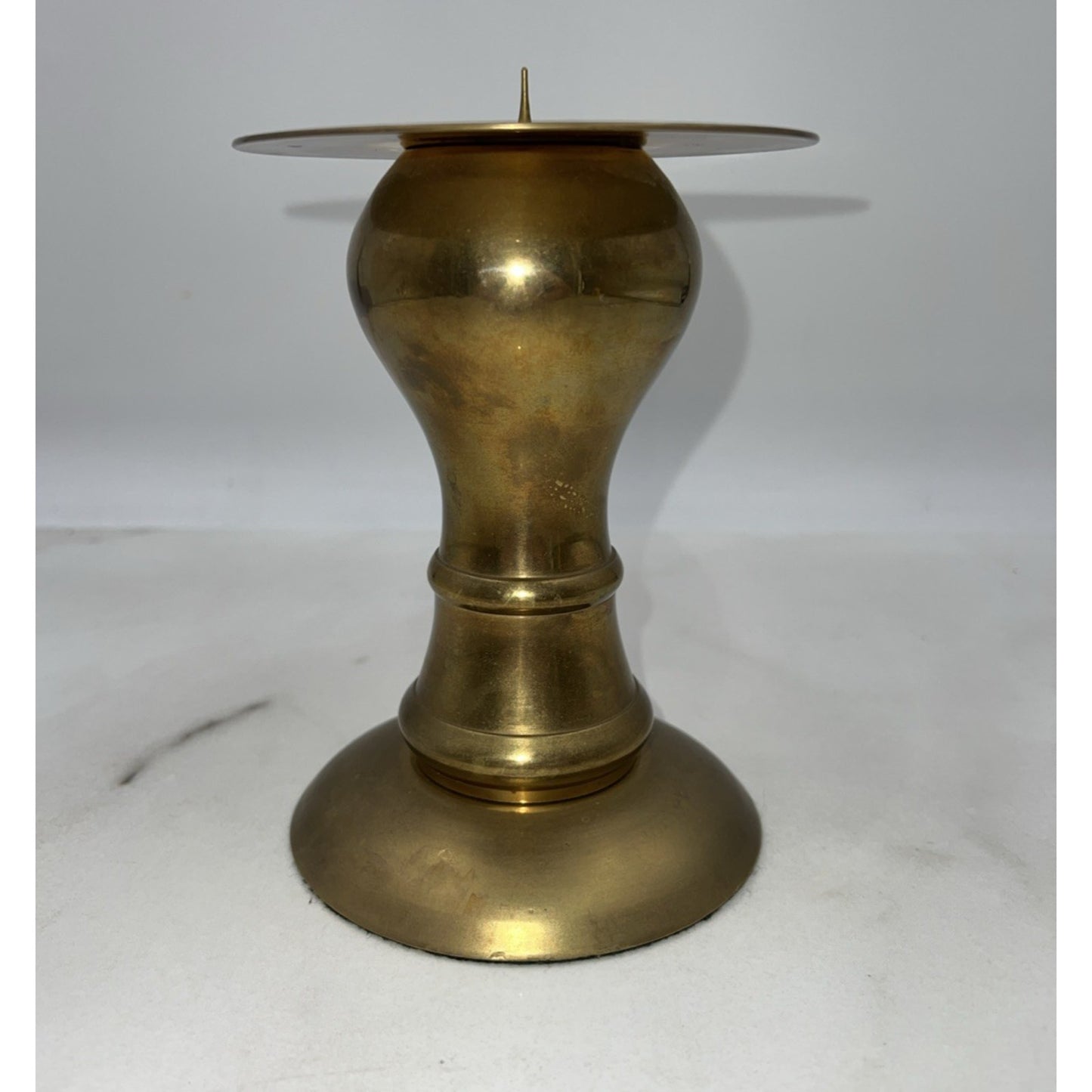 Vintage Brass Candle Holder Metal Ball Stem 6.5" Tall India Pillar