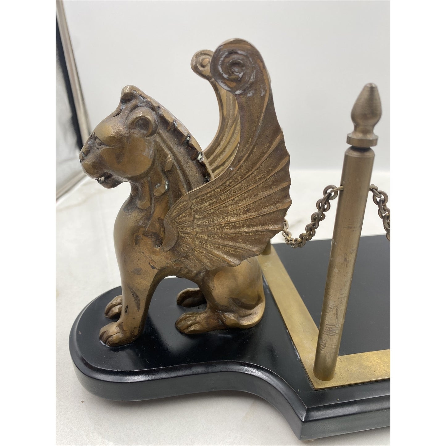 VTG Egyptian Brass Desk Book Holder Griffins Decanter Holder Stand Barware MCM
