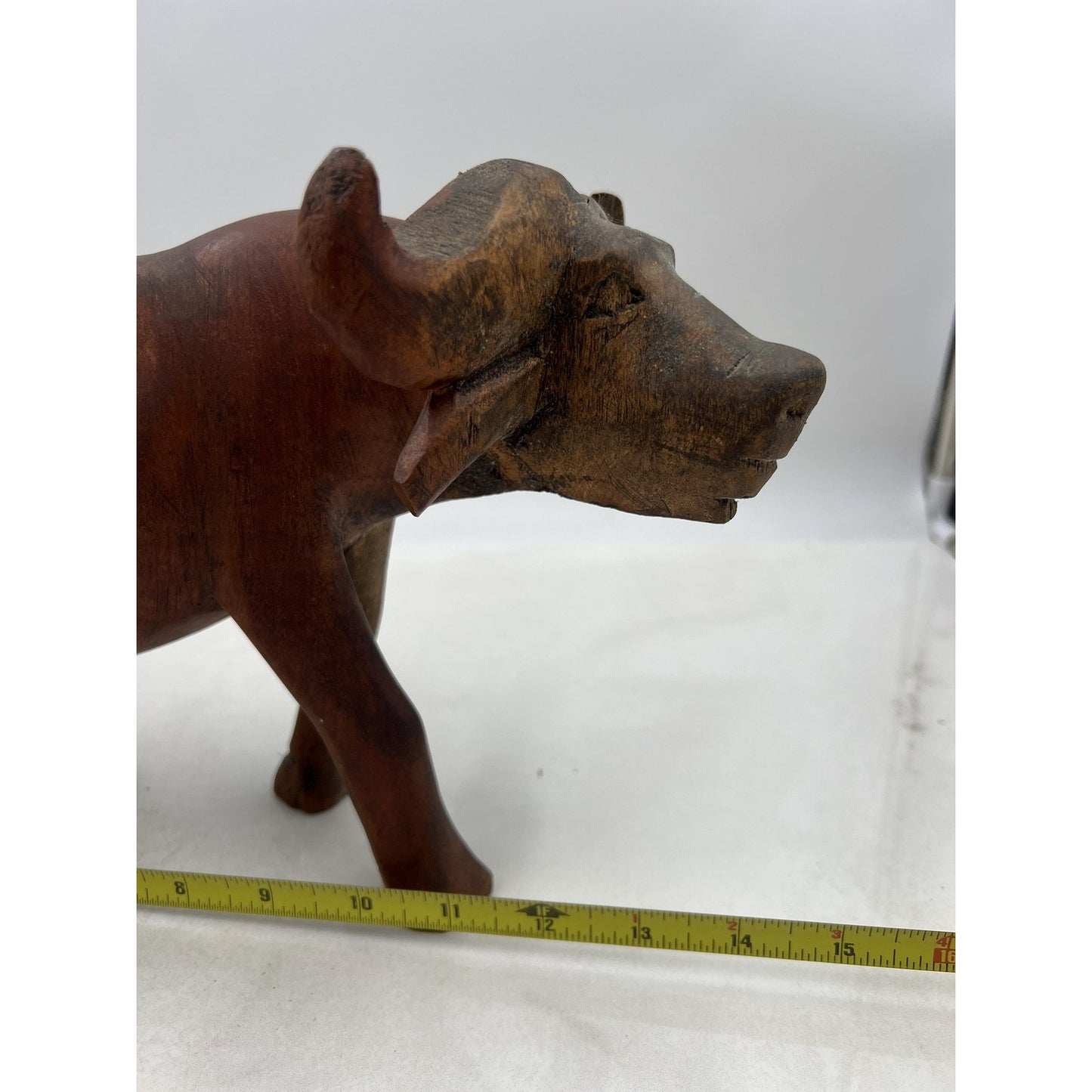 Vintage Hand Carved Wood Water Buffalo Sculpture African Folk Art Figurine 13" D