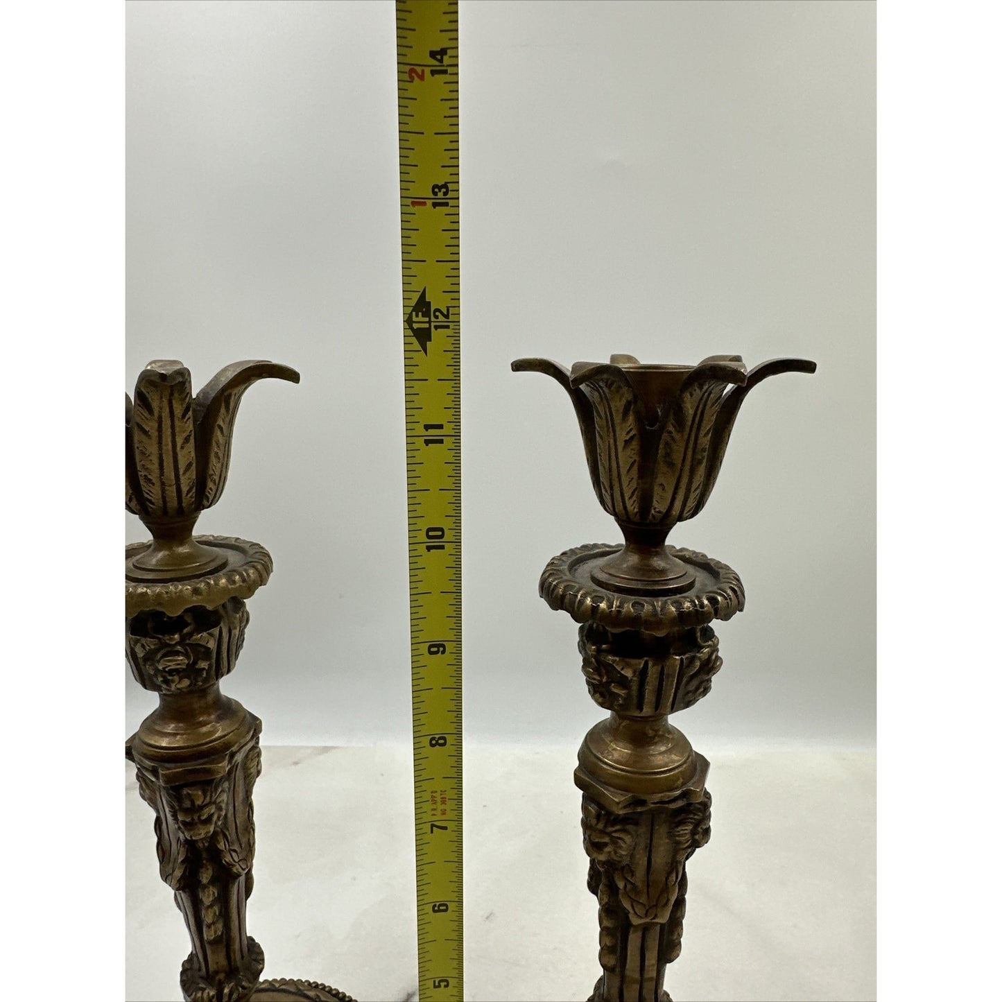 Vintage Brass Castilian Candle Holders Solid 12'' Lion Heads Set of 2