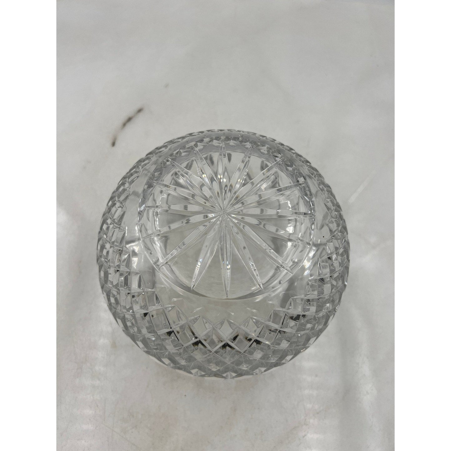 VTG Crystal Cut Round Flower Vase Bowl Clear Glass
