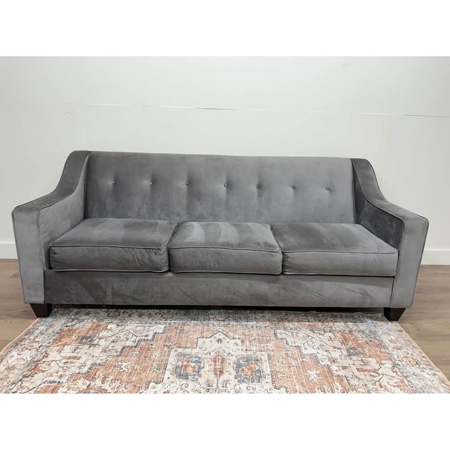 Style Line Gray Tufted Sofa Couch Three Seater Velvet