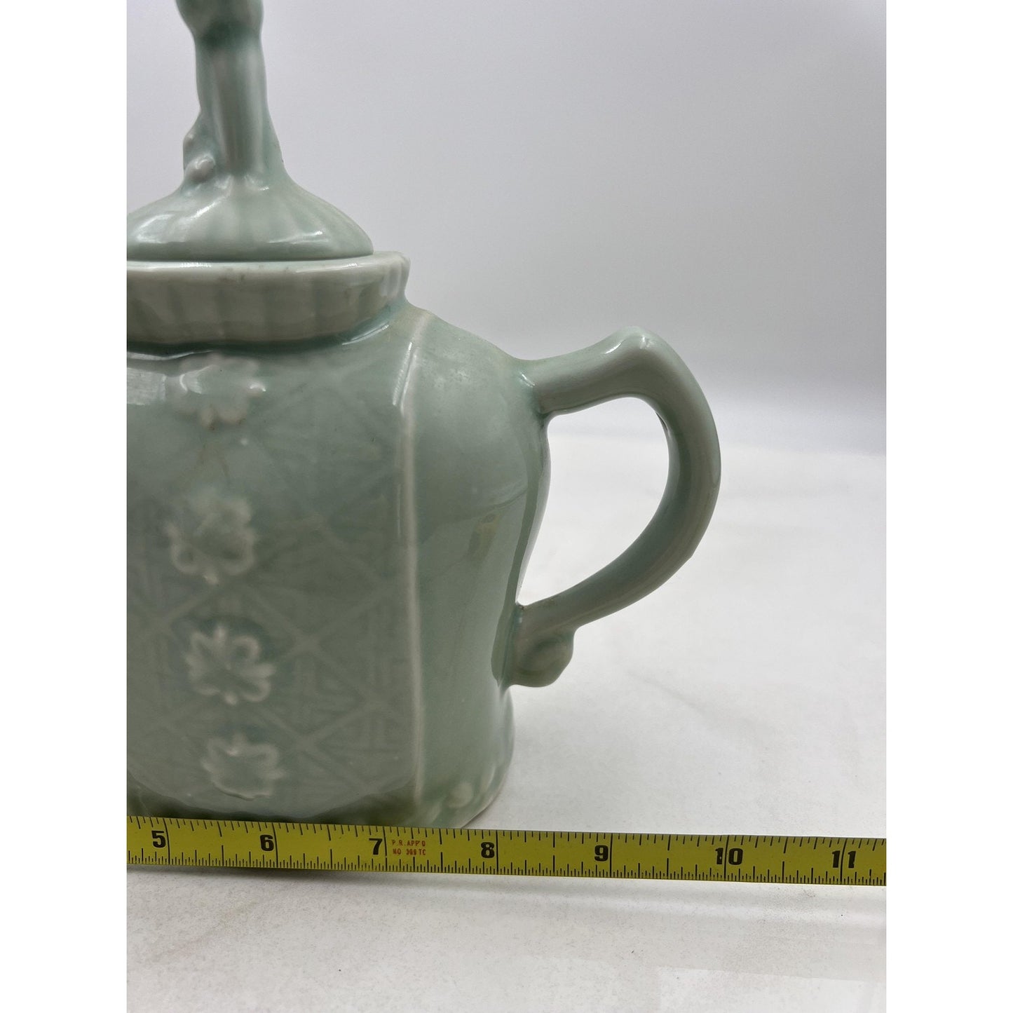 Celadon Porcelain Elephant Teapot Figural Lidded Pot Chinese Mark Relief Glaze