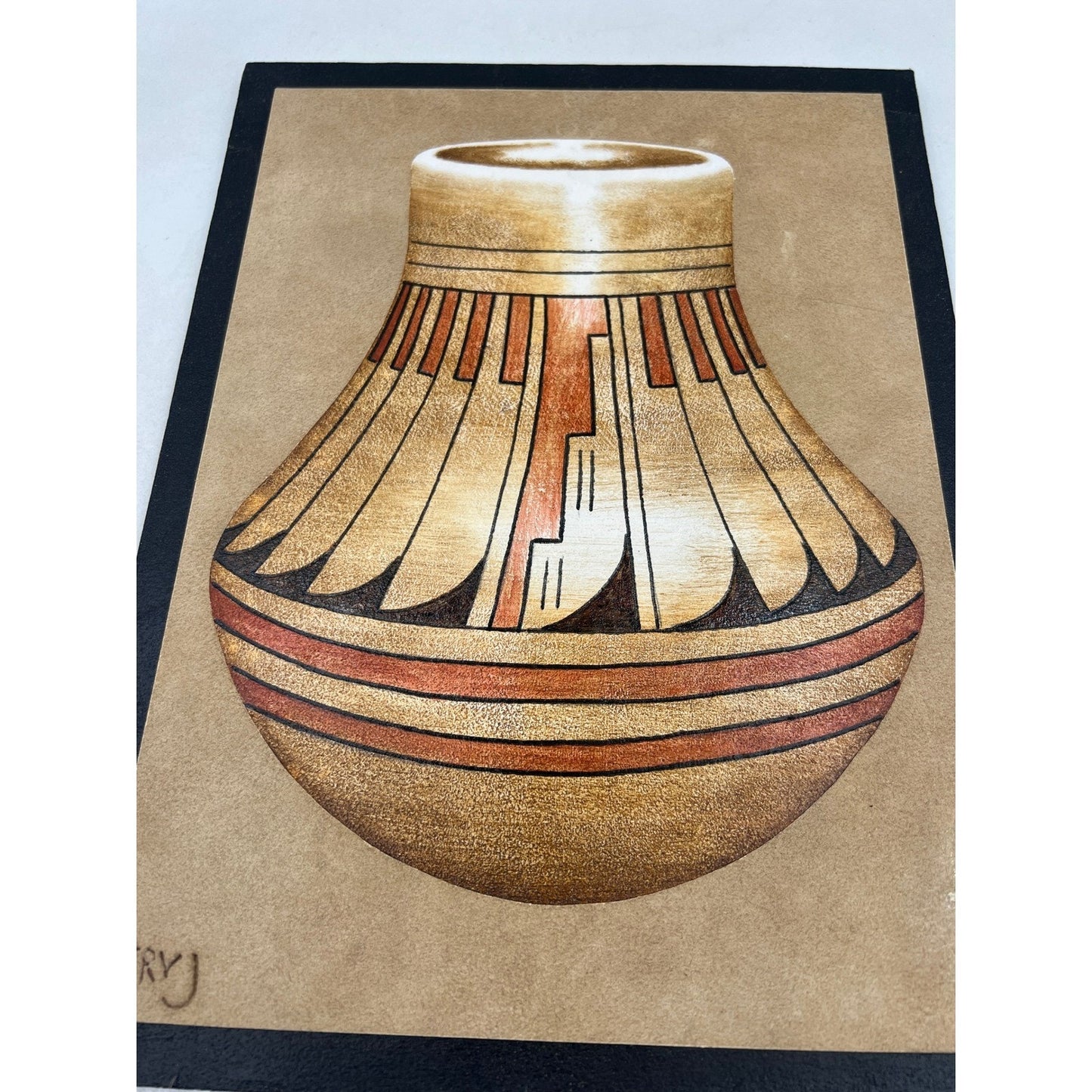 Erv Johnson Oil Painting On Suede Native American Artist Subject Pottery