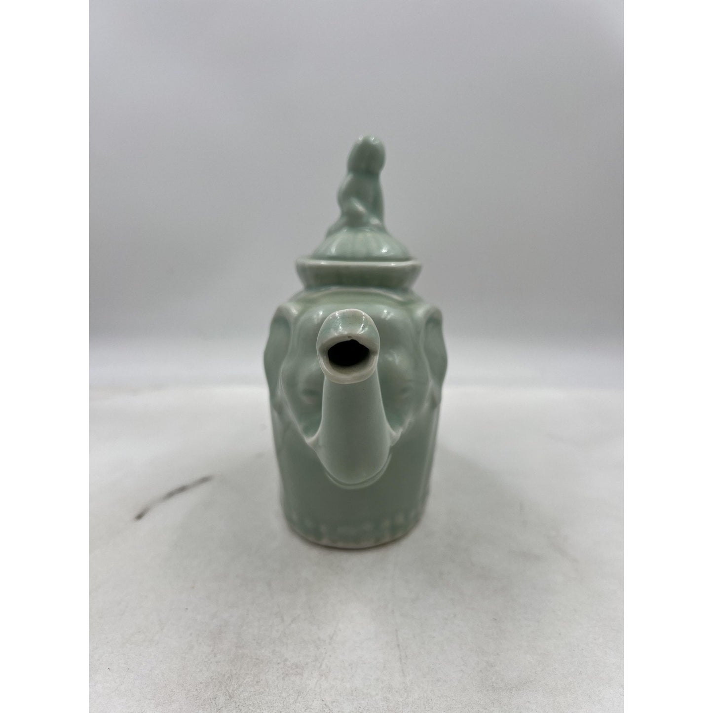 Celadon Porcelain Elephant Teapot Figural Lidded Pot Chinese Mark Relief Glaze