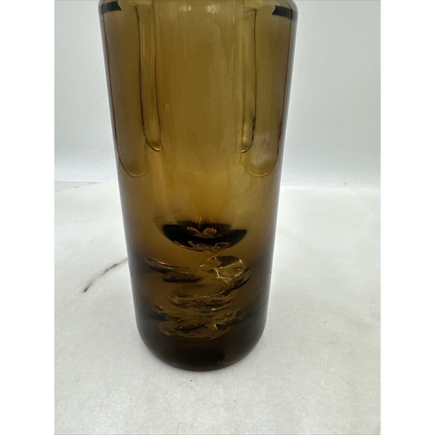 Jan Beranek Skrdlovice Amber Glass Vase MCM Hand-Blown Smoked Murine Detailing