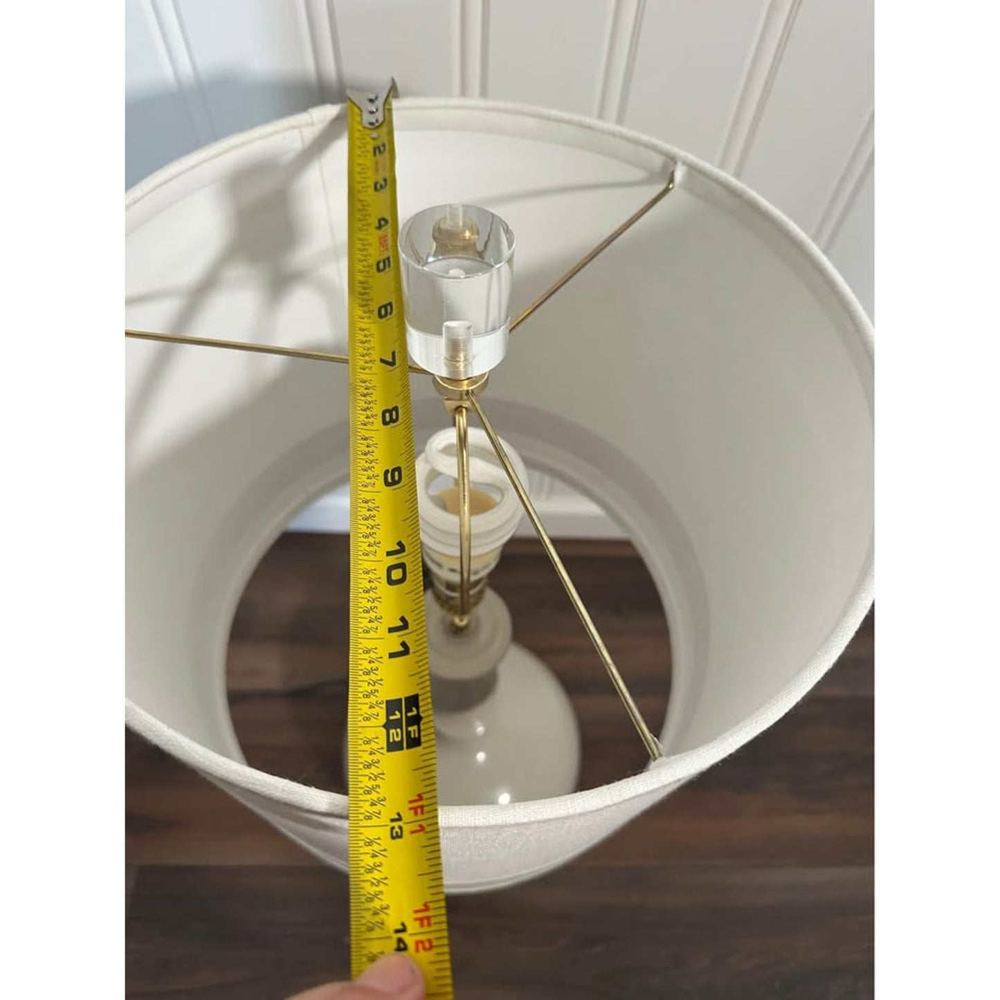 Gray Turned Farmhouse Resin Table Lamp White Shade Gray Band