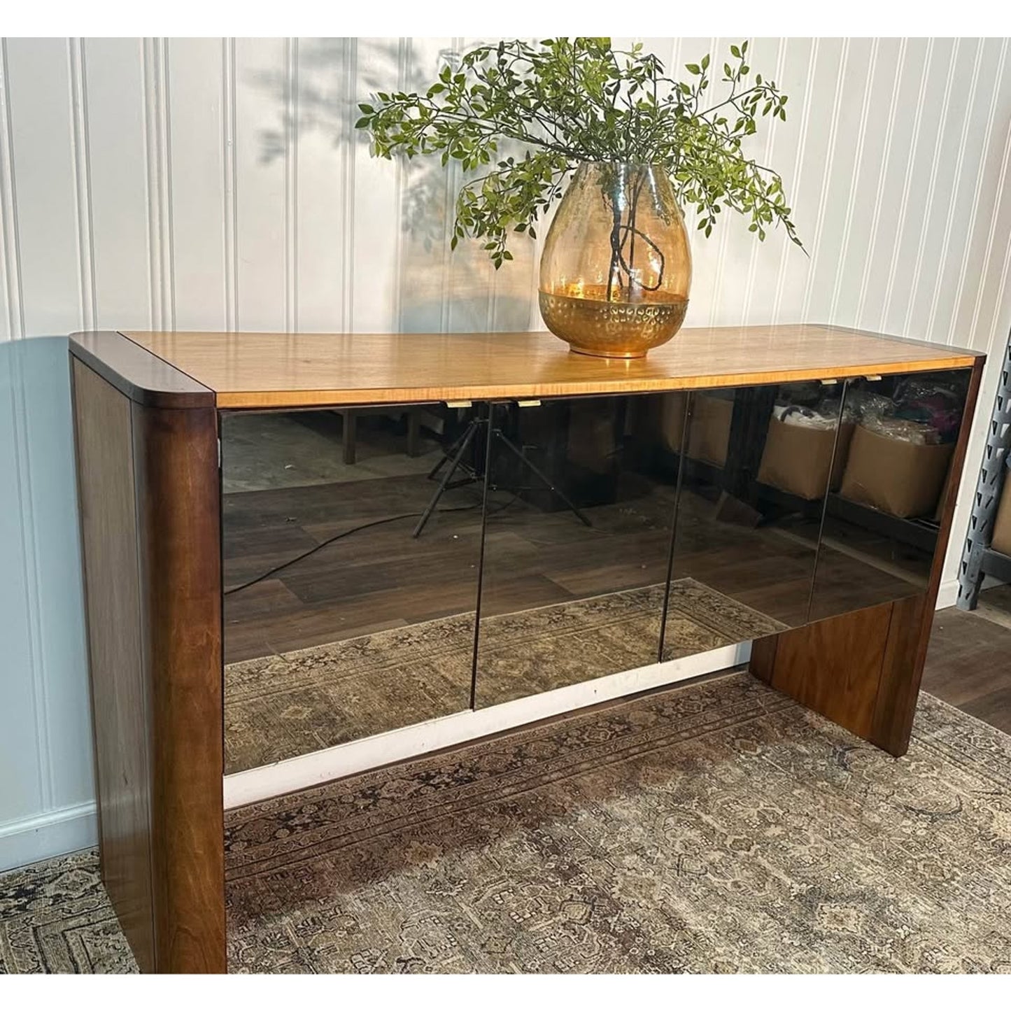 VTG Founders Console Credenza FOUNDERS Buffet Mid Century Modern Two Tone Mirrored Post Modern