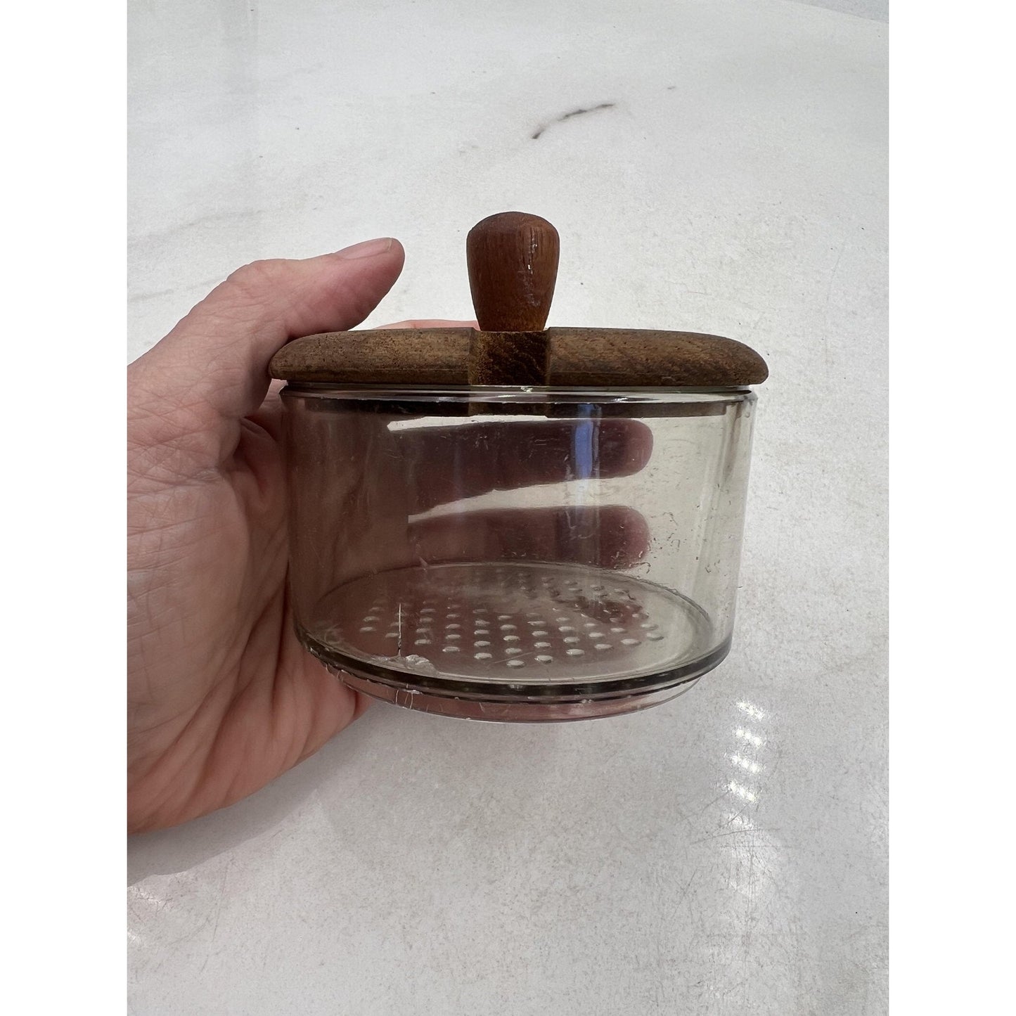 Luthje Wood Teak Glass Double Condiment Jar Set w/ Tray Danish Modern MCM