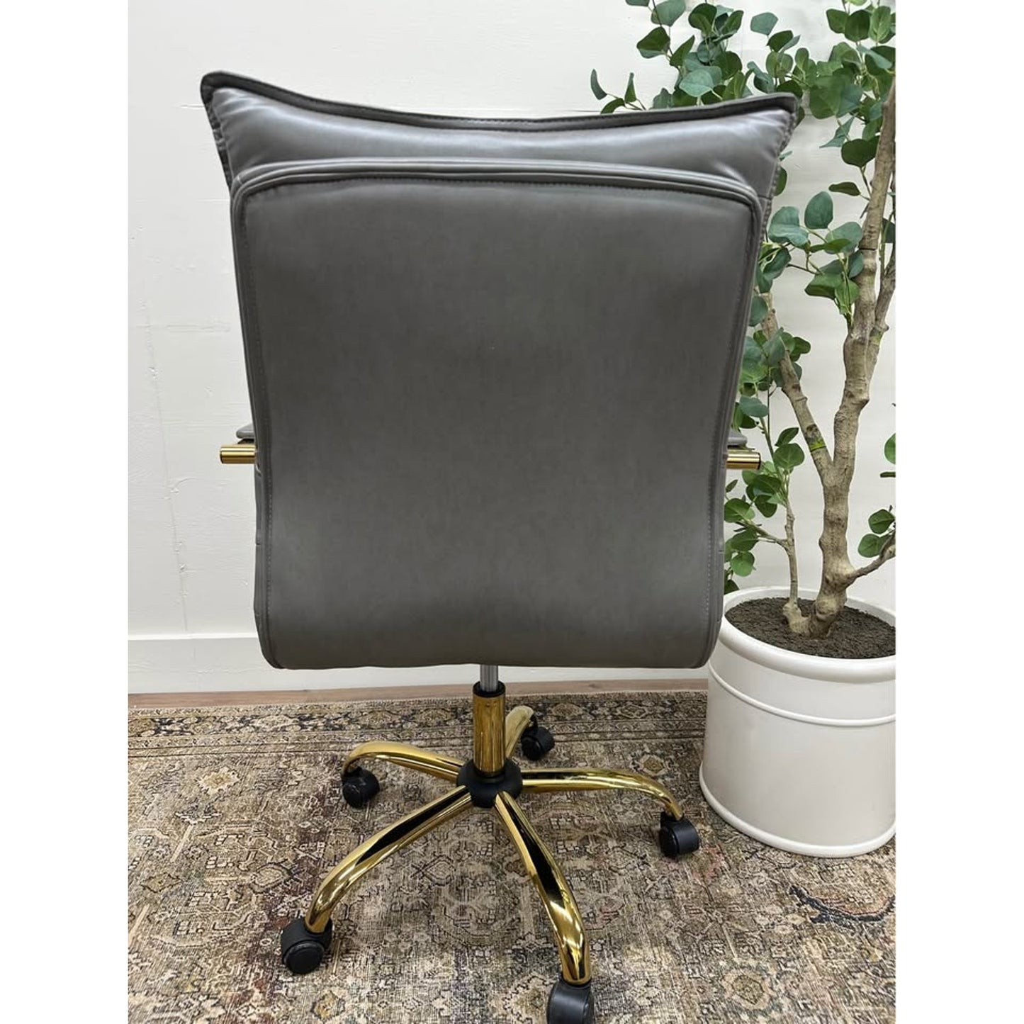 Riccardo Task Chair Dark GREY Faux Leather Gold Rolling Office Chair