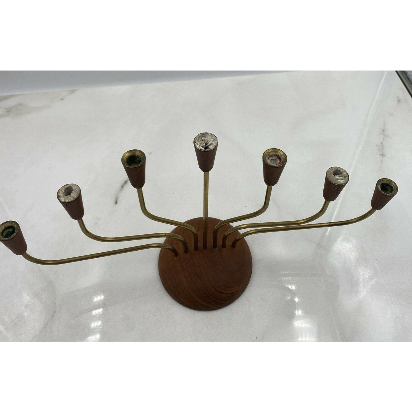 VTG Teak Candelabra Candle Holder Brass Mid Century Modern by Gunnar Ander?