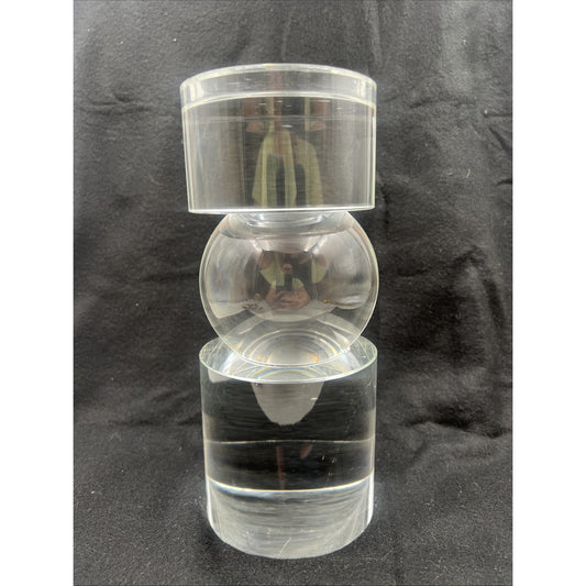 Vintage Crystal Candle Holder 9.5" Clear Ball Pillar Candle Modern