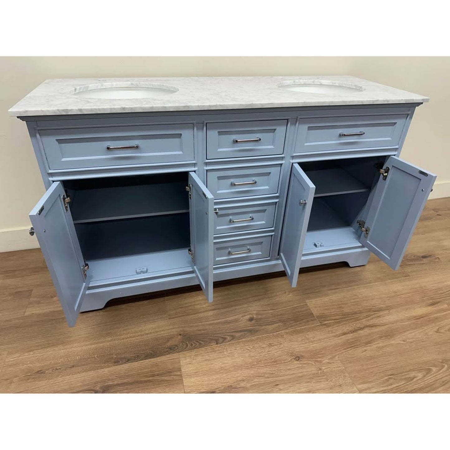 Ronnie 60'' Double Bathroom Light Blue Vanity with Marble Top Birch Lane