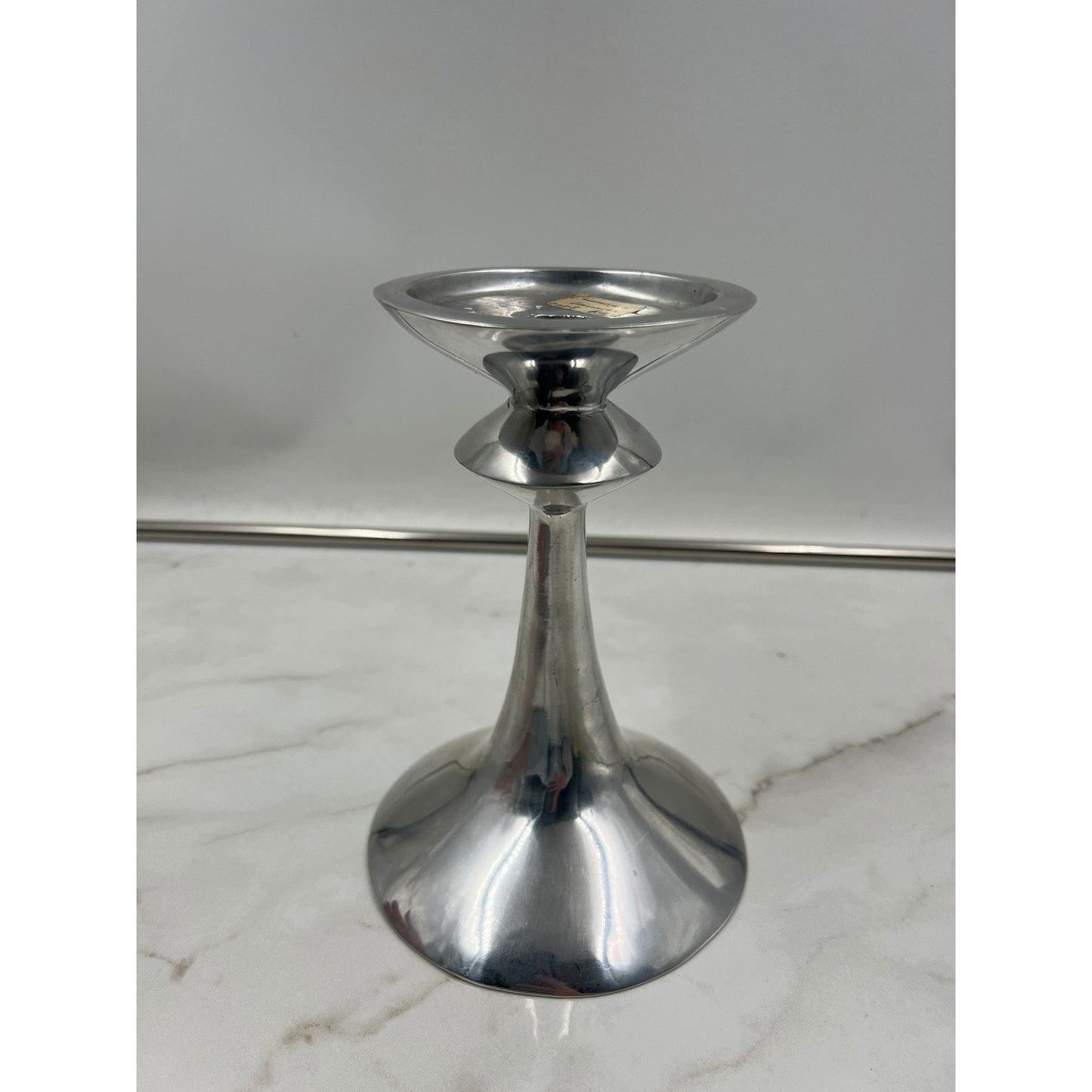 Lunares San Francisco Polished Aluminum Candlestick Holder Mid Century Mod Style