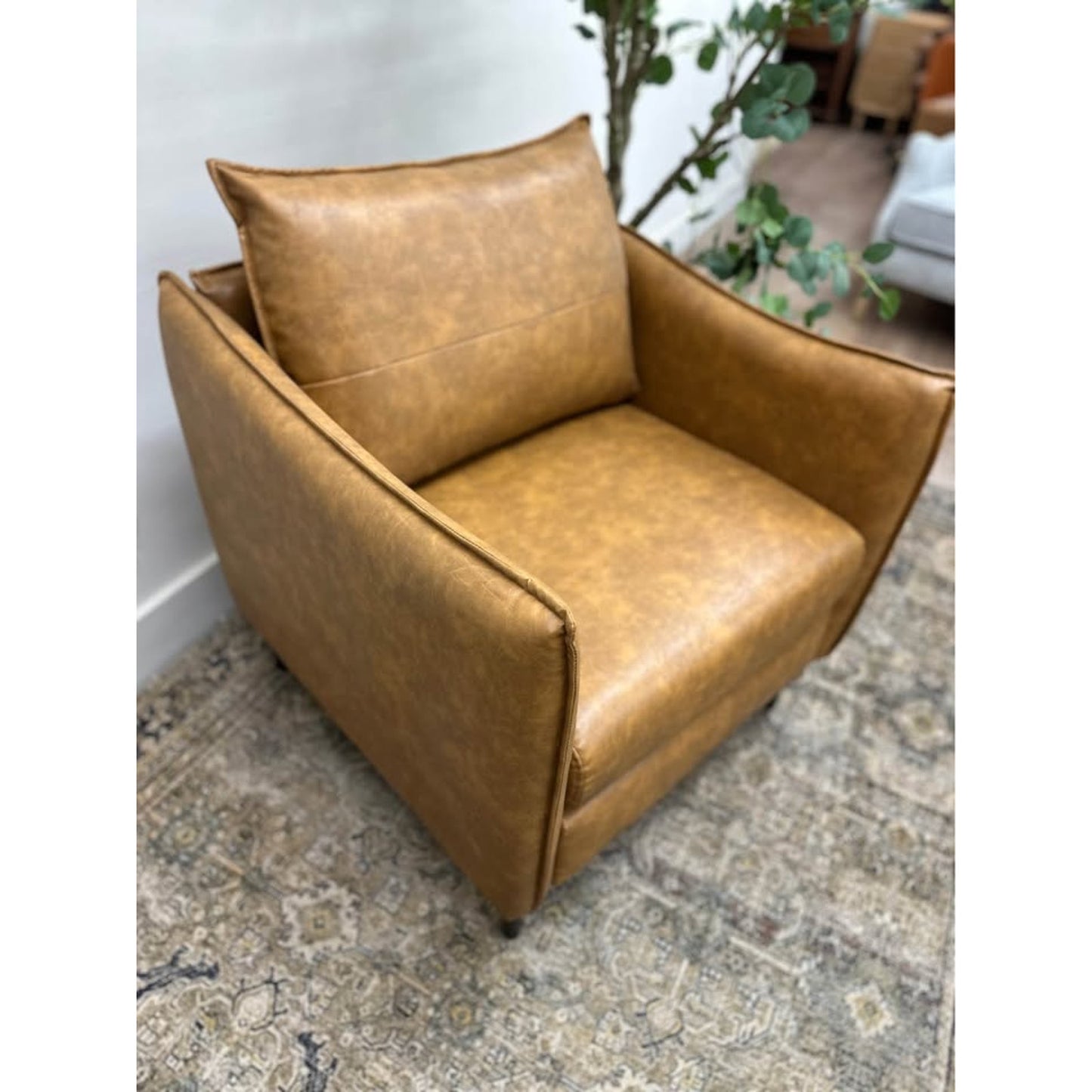 Georges Vegan Leather Armchair-CAMEL Brown New Karat Home