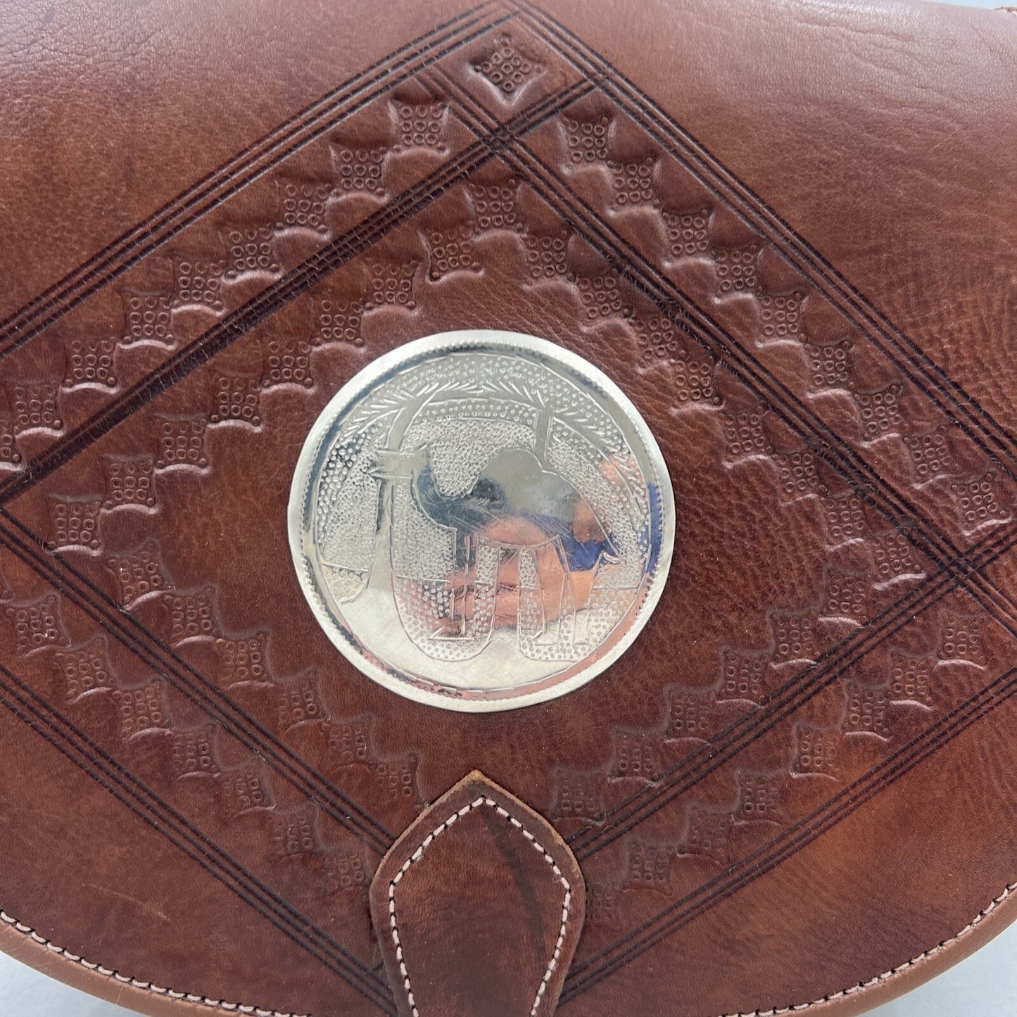VTG Saddlebag Purse Women’s Brown Tooled Leather Camel Shoulder Bag