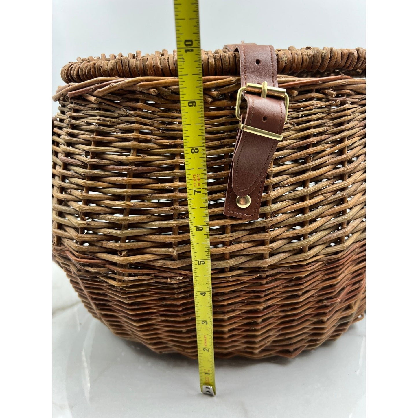 Vintage Wicker Creel Basket Bag Brown Woven Crossbody Picnic Fishing Bag