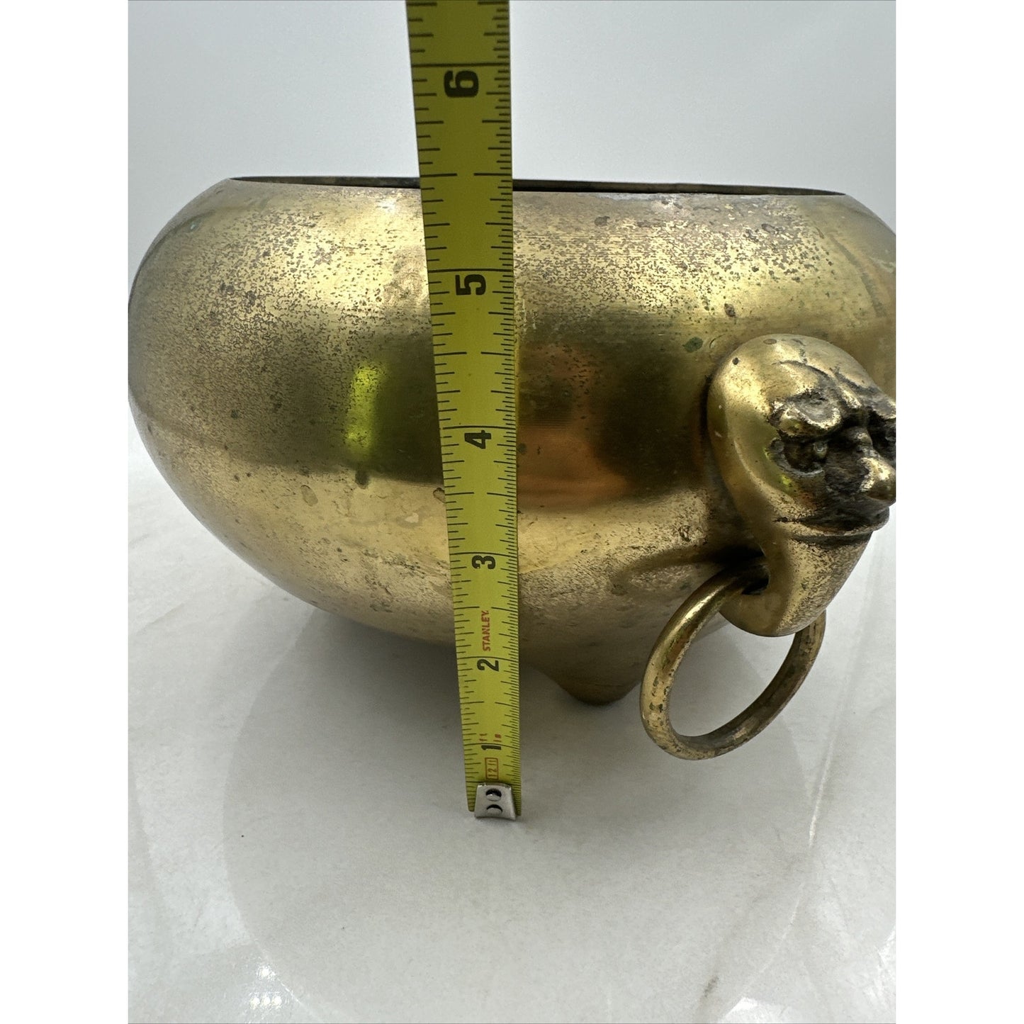 VTG Brass Censer Pot Planter Metal Three Leg Incense Ringed Face Handles