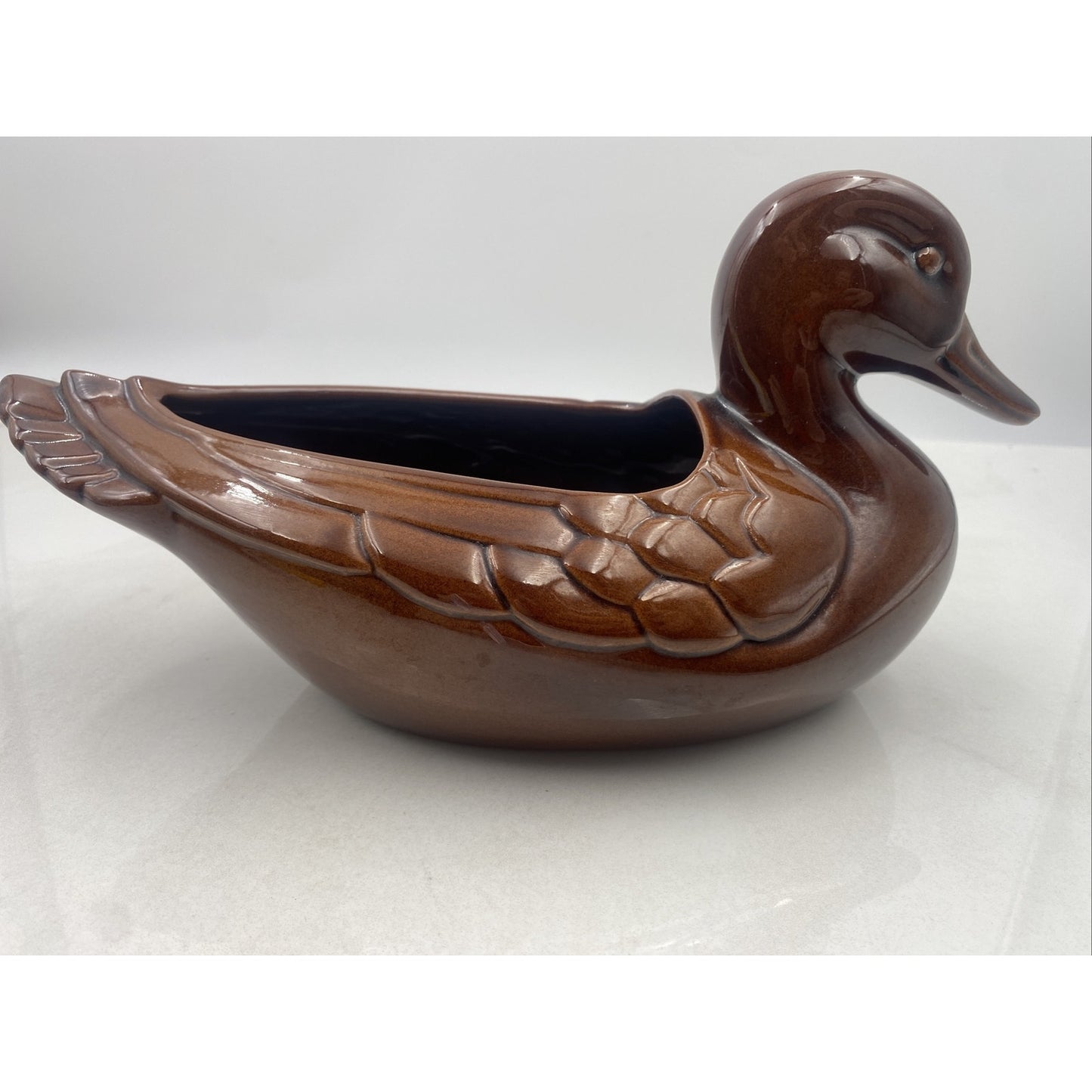 Vintage Frankoma Pottery Duck Planter 208A Brown Flower 10” Cottage Deco