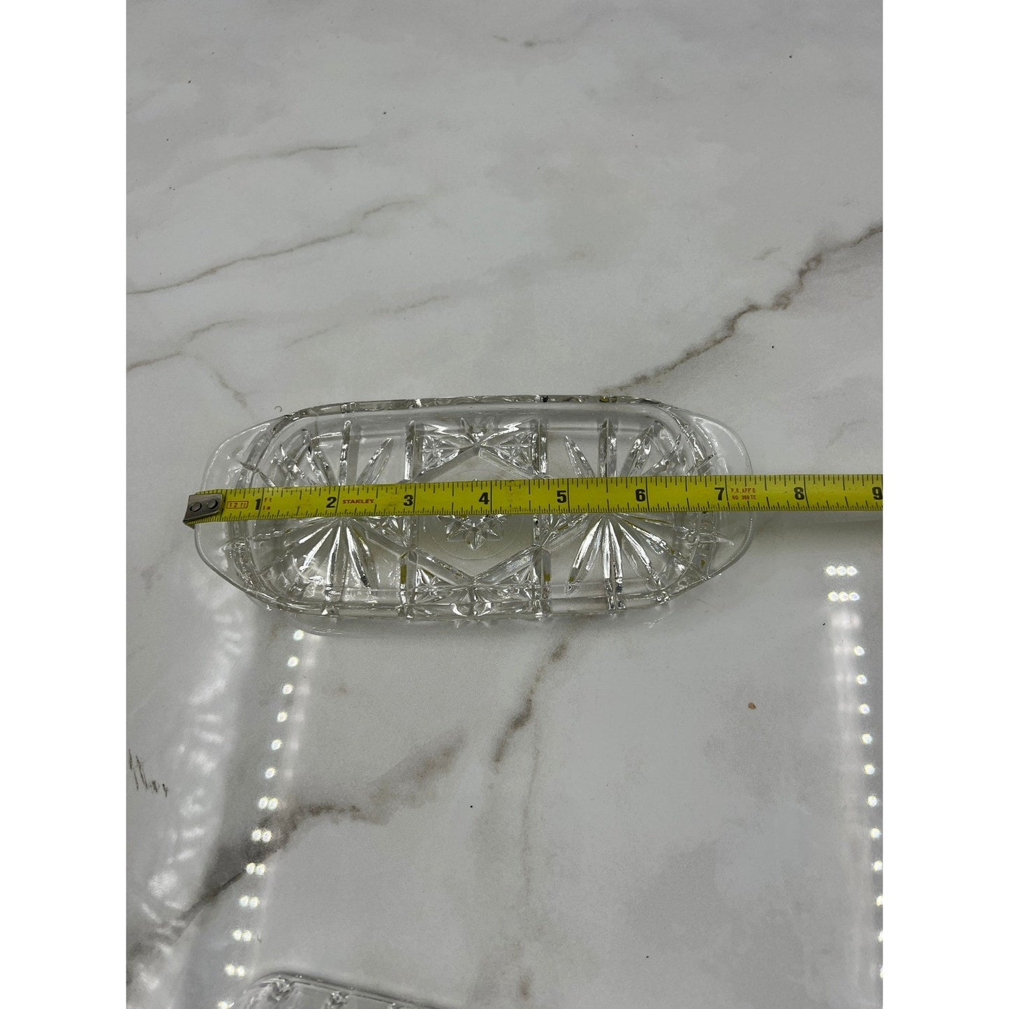 Butter Dish Vintage Clear Pressed Glass with Lid Starburst Diamond Pattern