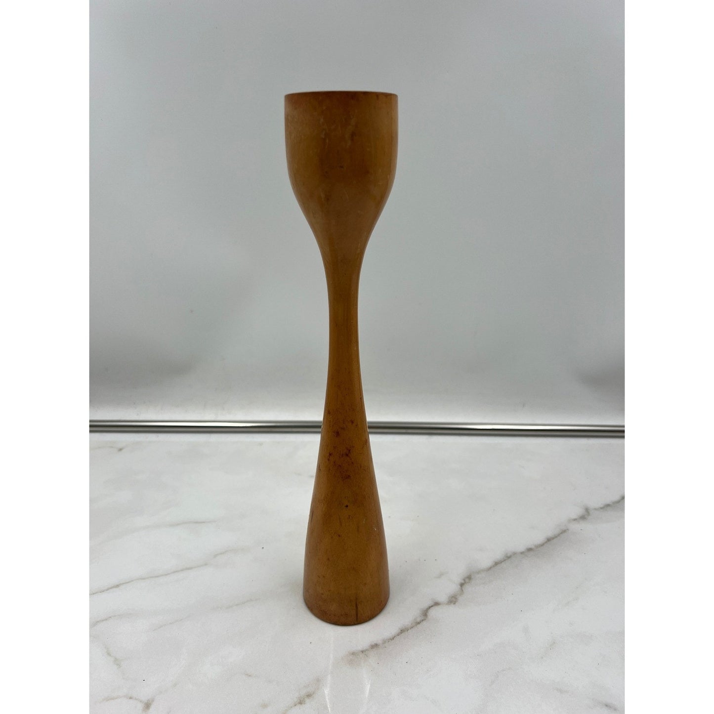 Vintage Mid Century Modern Wood Candlestick Holder Danish Style Tapered 12 Inch