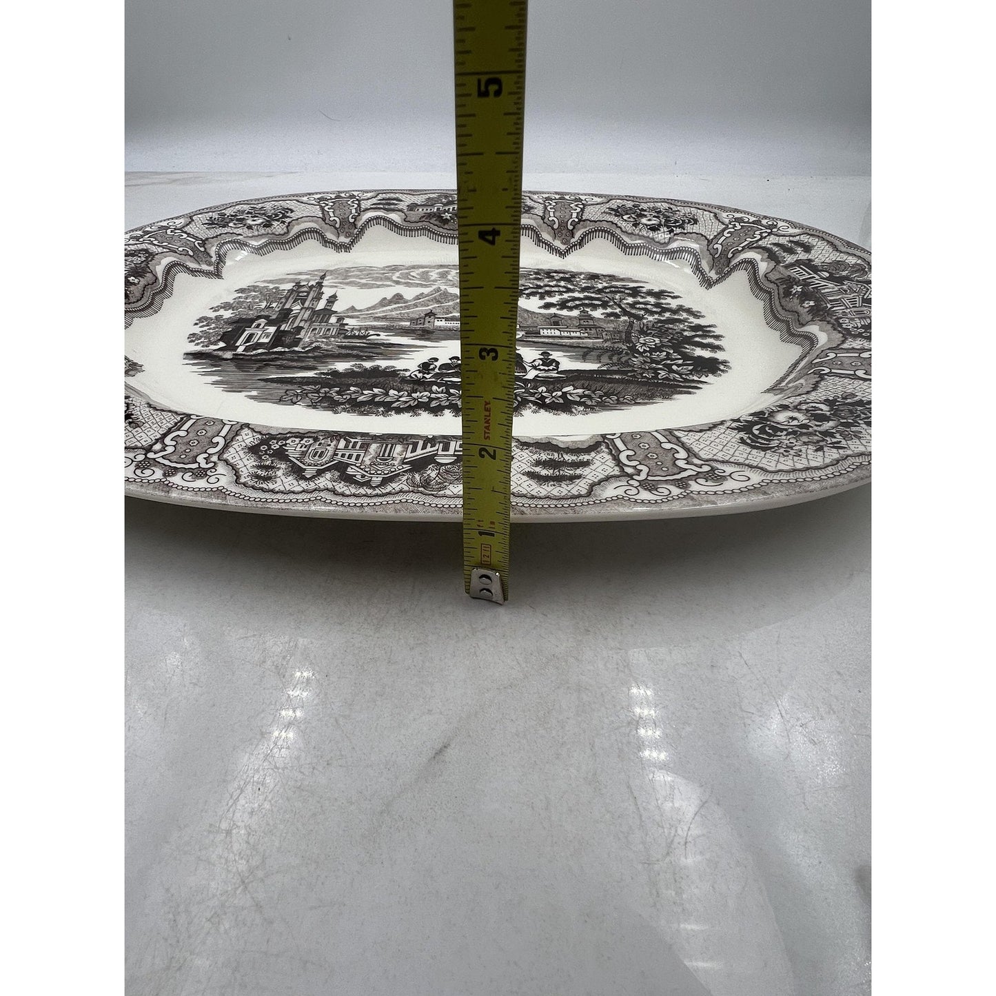 Two's Company Victorian Toile Oval Ceramic Platter Brown 18" Large China Decor